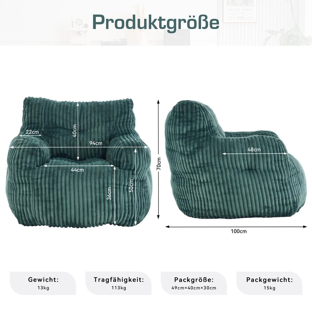 Poltrona Sacco Imbottita in Cord ¨C Xylo ¨C Verde