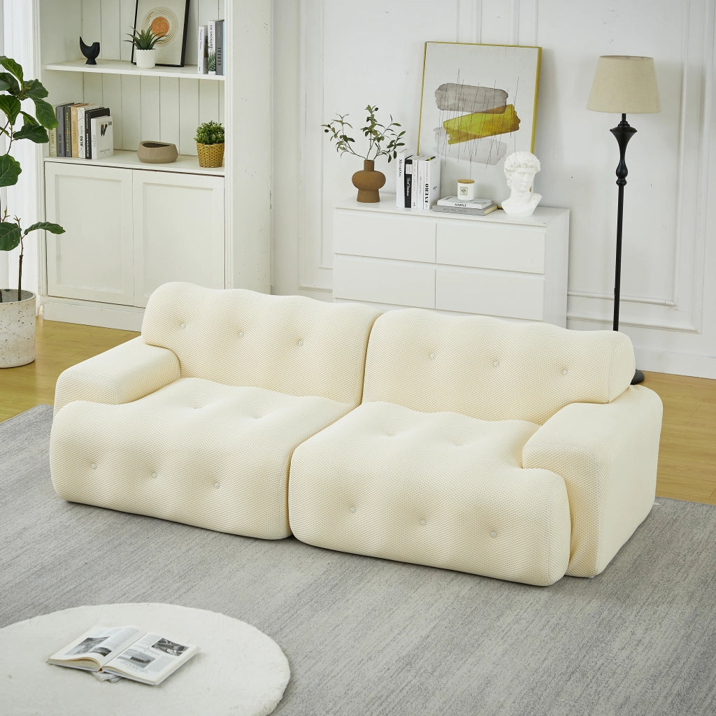 Divano a 2 posti in tessuto traspirante con braccioli larghi e supporto ergonomico beige 224 × 104 × 66 cm