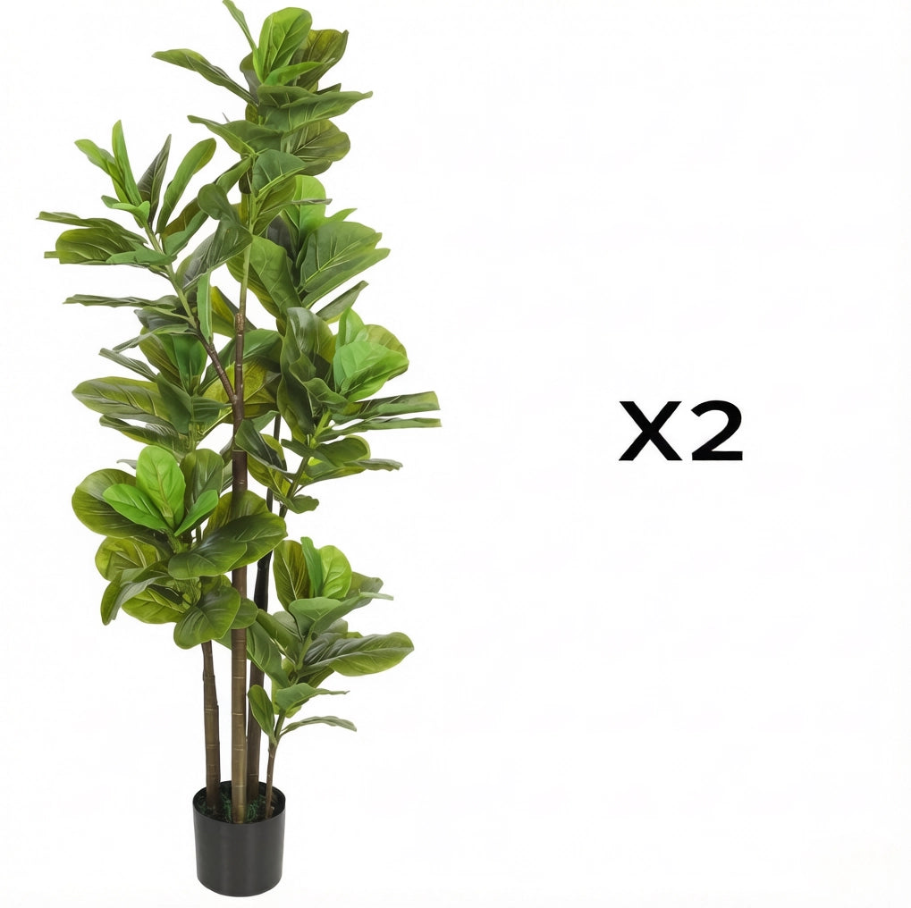 Set di 2 piante artificiali Ficus lyrata 150 cm con vaso