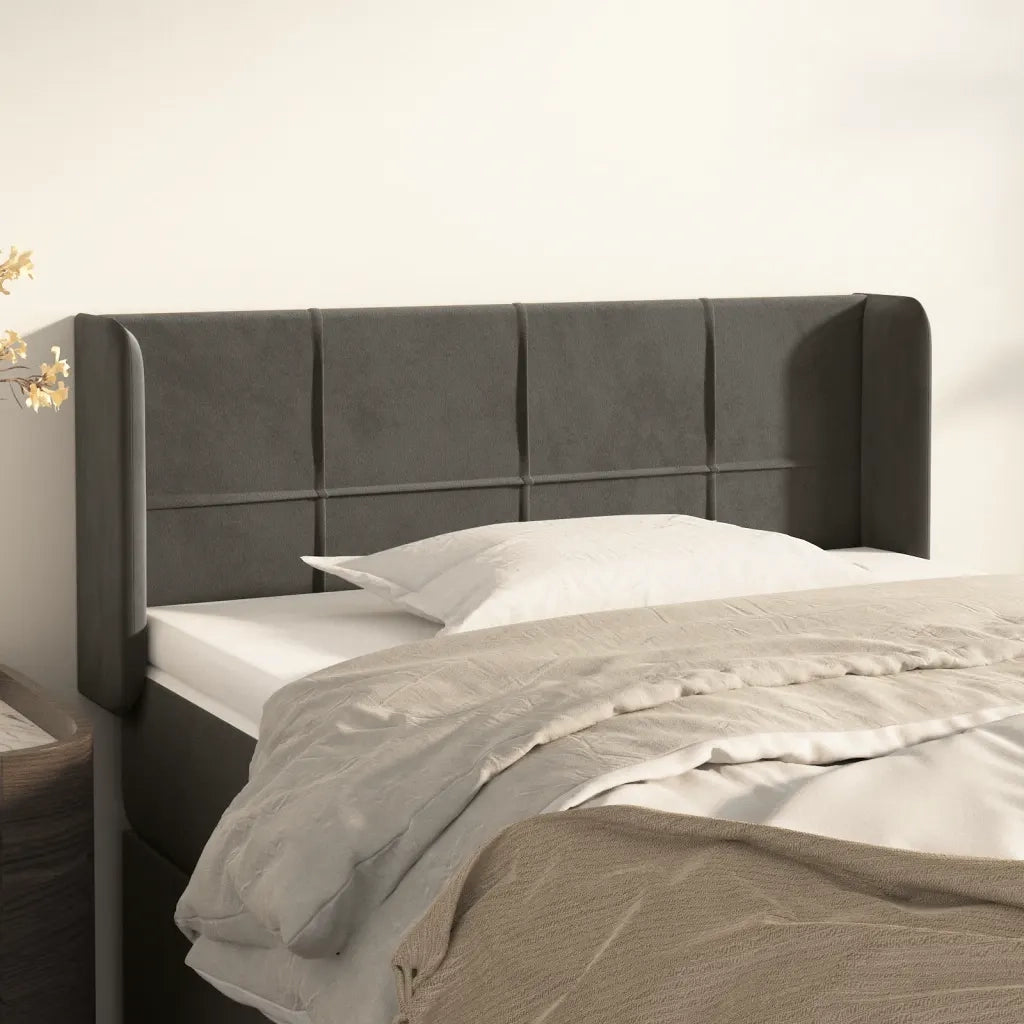 Testiera | Testata ad Orecchio Grigio Scuro 93x16x78/88 cm in Velluto