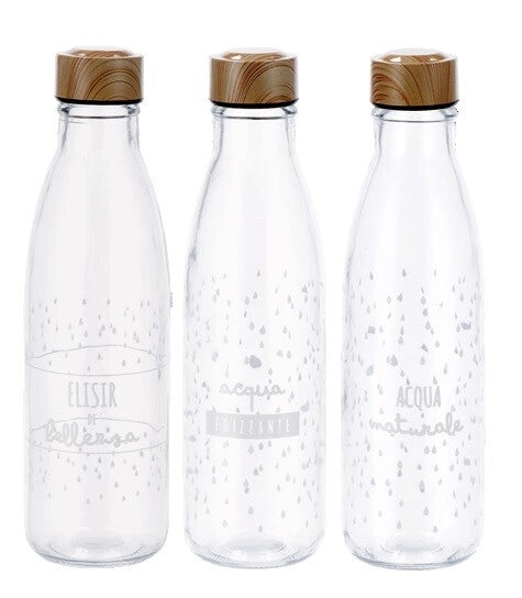 1 Pezzo Bottiglia Multiuso in Vetro con Tappo in Metallo 650 ml 3 Decori