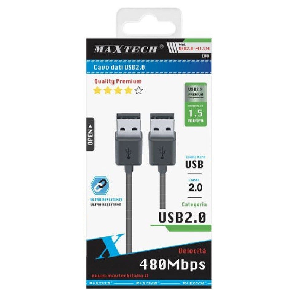Trade Shop - Cavo Dati Doppio Usb 2.0 Maschio - Maschio Prolunga 1,5 Mt 480mbps Usb2.0-m1.5m -