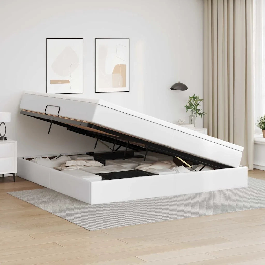 Letto con contenitore e materasso Bianco 200 x 200 cm