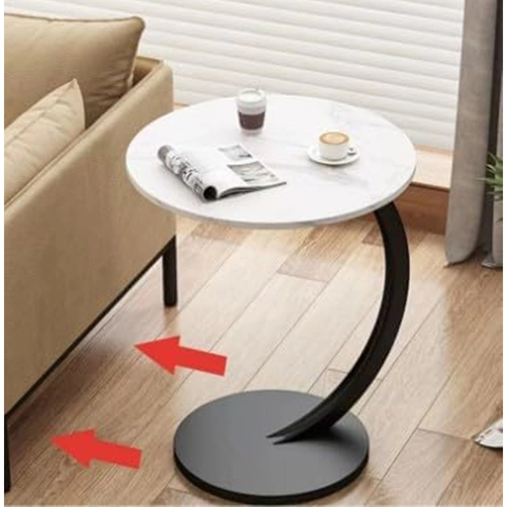 Trade Shop - Tavolino Laterale A Forma Di C Moderno Elegante Per Soggiorno Salotto Divano Camera - Bianco E Nero