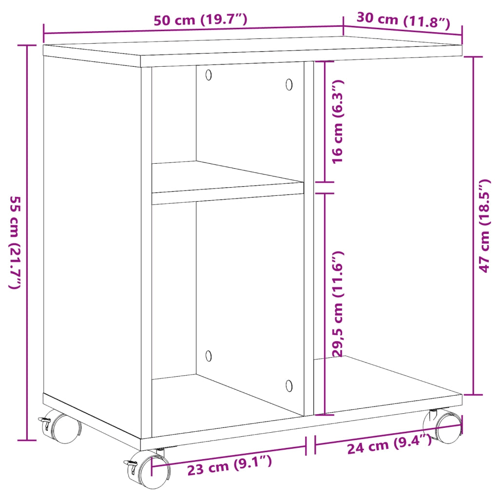 Tavolino | Tavolo laterale con Ruote Rovere Sonoma 50x30x55 cm Legno Multistrato