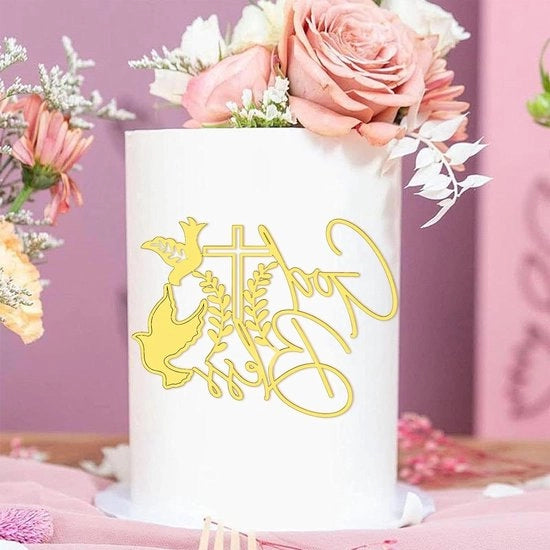 Decorazione di torta a forma di croce in acrilico "God Bless" - set di accessori per torta con specchio per compleanni, matrimoni, battesimi, baby shower e comunioni.
