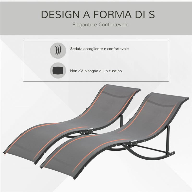 SET 2 SDRAIO DA GIARDINO PIEGHEVOLI 61 X 165 X 63 CM COLORE GRIGIO SCURO