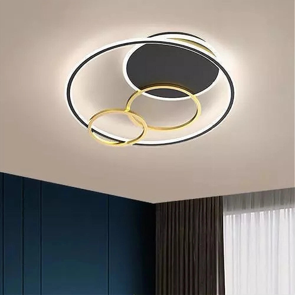 Trade Shop - Plafoniera Led 55w Tondo Con Cerchi Nero Oro Lampada Da Soffitto Luce 6500k 70883 -