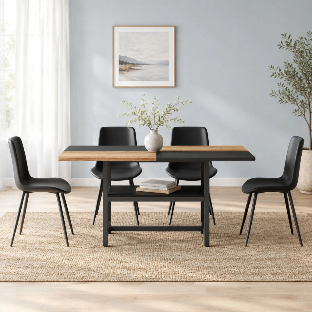 Set tavolo da pranzo con 4 sedie rettangolare 160 cm in MDF e metallo marrone e nero con ripiano integrato