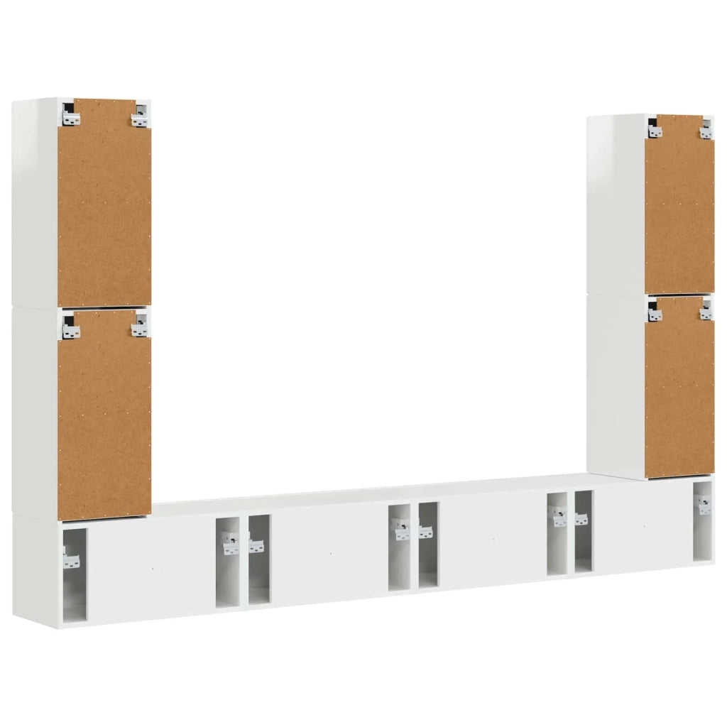 Set mobile TV 8 pcs Bianco Lucido Legno multistrato 3409136