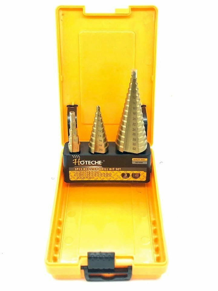 Kit Set Fresa Per Metallo Ferro a Gradini Scalini Conica hss Allargafori Punta