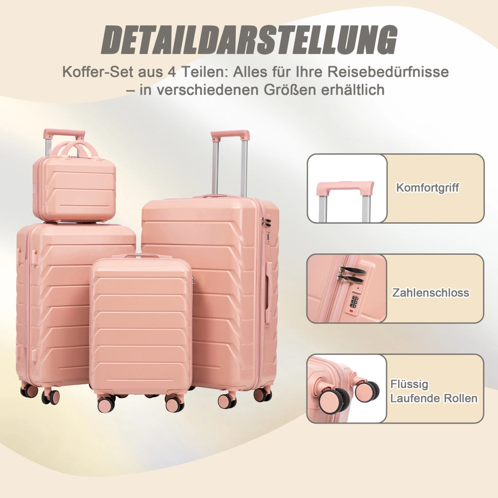 Set di valigie rigide in ABS con ruote doppie a 360 gradi manico telescopico lucchetto e beauty case rosa