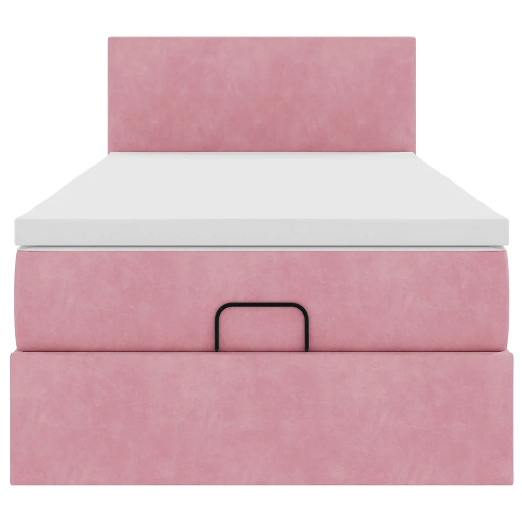 Struttura Letto Pouf con Materasso Rosa 90x190 cm in Velluto 3311674