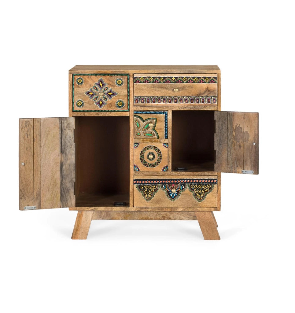 Cassettiera realizzata a mano in legno di mango