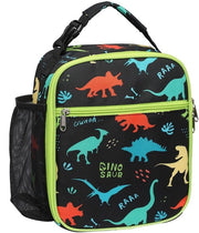 Borsa Isolante per Bambini - Grande Borsa per Picnic per Bambini con Contenitore per Biberon, Scatola di Latta Impermeabile per Picnic, Scuola, Dinosauri Neri