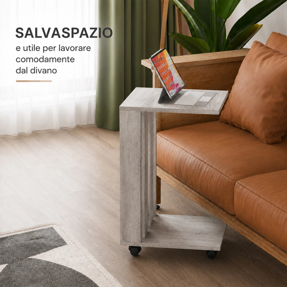 Tavolino Ausiliario con Ruote Design Moderno Mobile Letto Divano Bianco Antico
