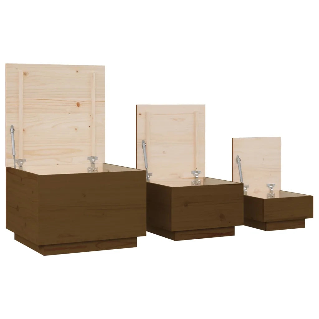 Contenitori Portaoggetti Coperchi 3pz ambra Legno Massello Pino 818248