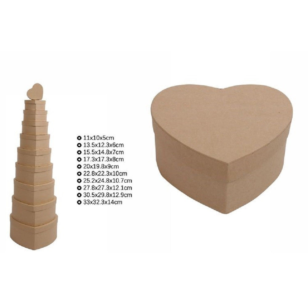 Trade Shop - Set 10pz Scatole Box Per Regali Varie Misure Matrioska Forma Cuore Cartone 71959 -