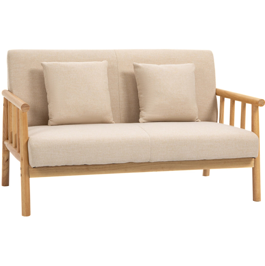Divano 2 posti beige in poliestere con struttura in legno