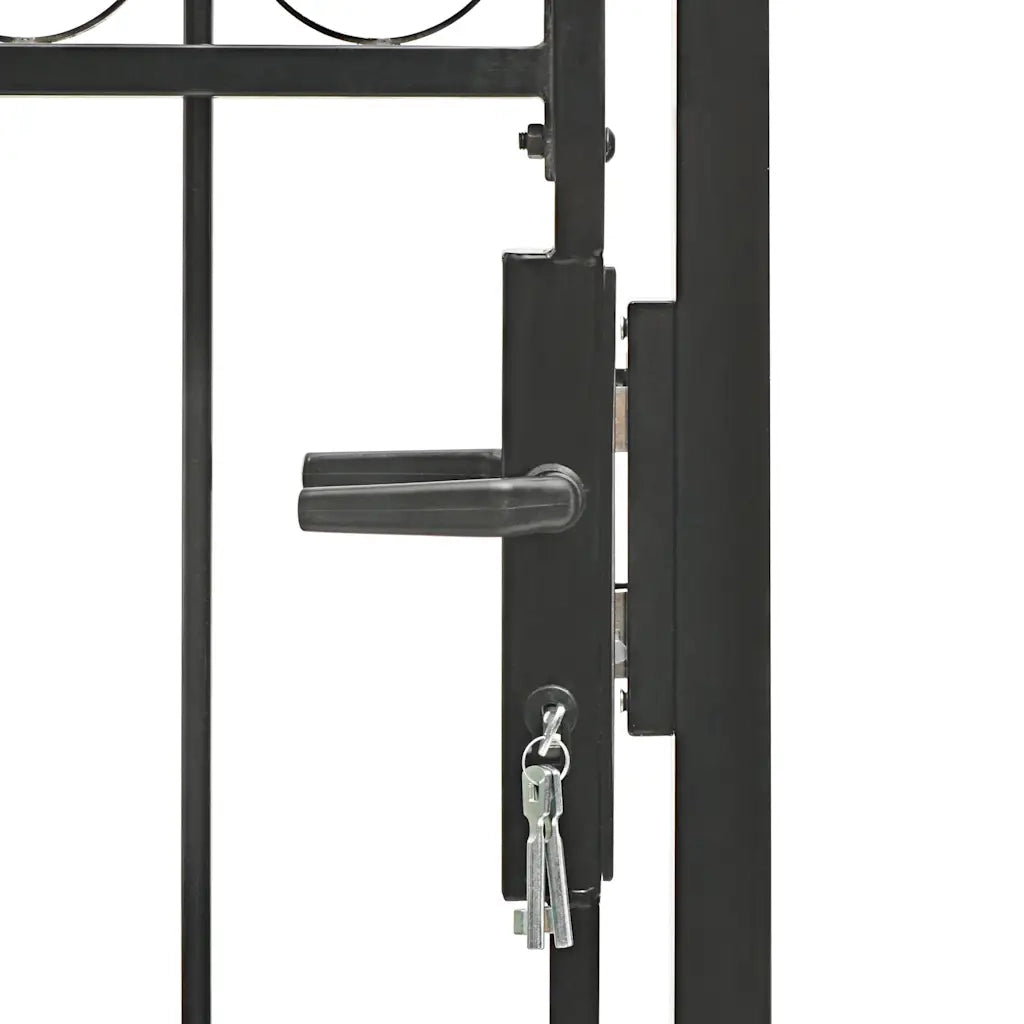 Cancello per recinzione Assen con parte superiore ad arco in acciaio 102x200 cm Nero 146339
