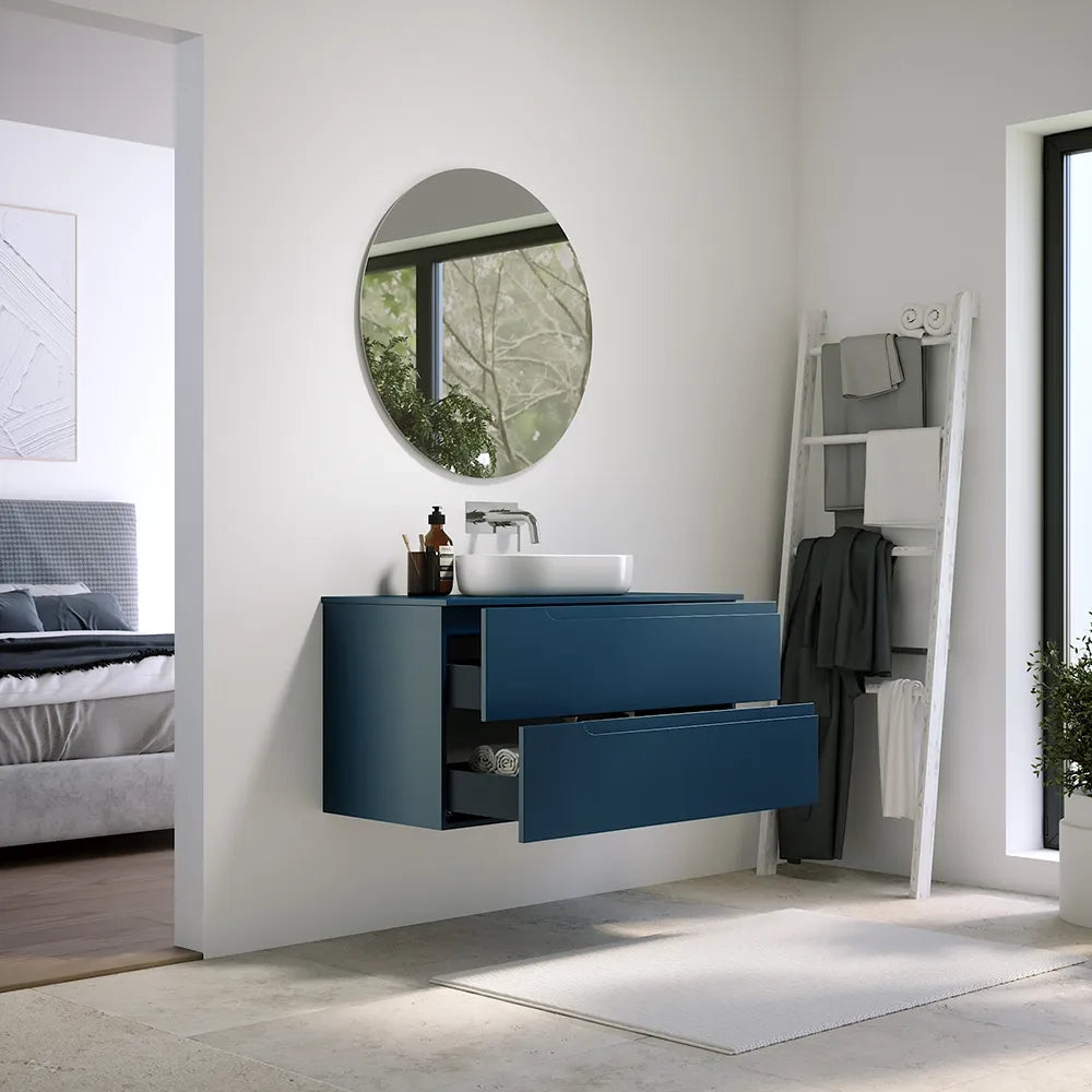 Mobile bagno sospeso 60 cm due cassetti blu zaffiro opaco con top | Ardenne
