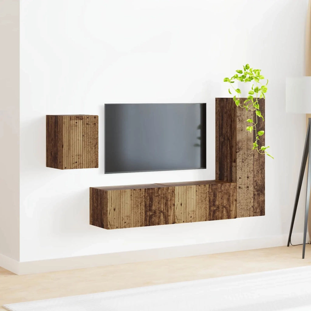 Set mobile TV 4 pz-Credenza per TV Legno vecchio Legno multistrato 541229