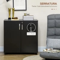 Mobile Ufficio Portadocumenti Multiuso con Serratura, 2 Ante e Mensola Interna, 80x40x80 cm, Nero