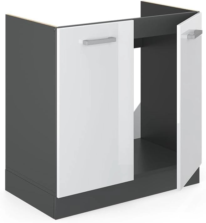 mobile lavello cucina R-line, Bianco lucido/Antracite, 80 cm senza piano di lavoro