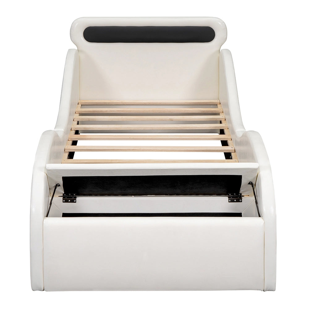 Letto per bambini a forma di auto - Xylo - 90x200 cm - Bianco - Luci e ruote