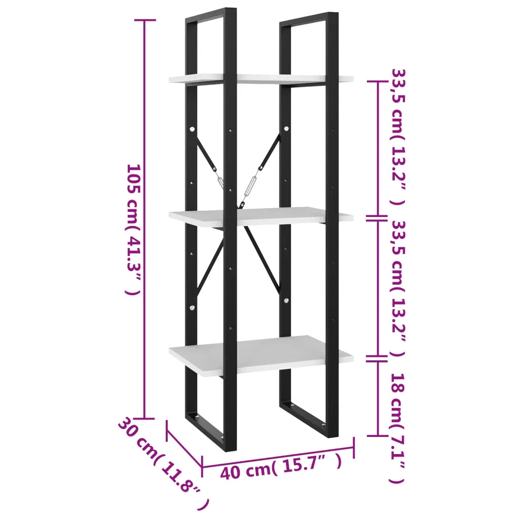 Libreria a 3 Ripiani-Scaffale per Libri-Mobile di Stoccaggio Bianca 40x30x105 cm in Legno Multistrato