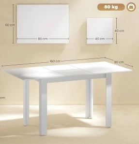 Tavolo da pranzo estensibile 120x80x78 cm con meccanismo a farfalla in MDF bianco