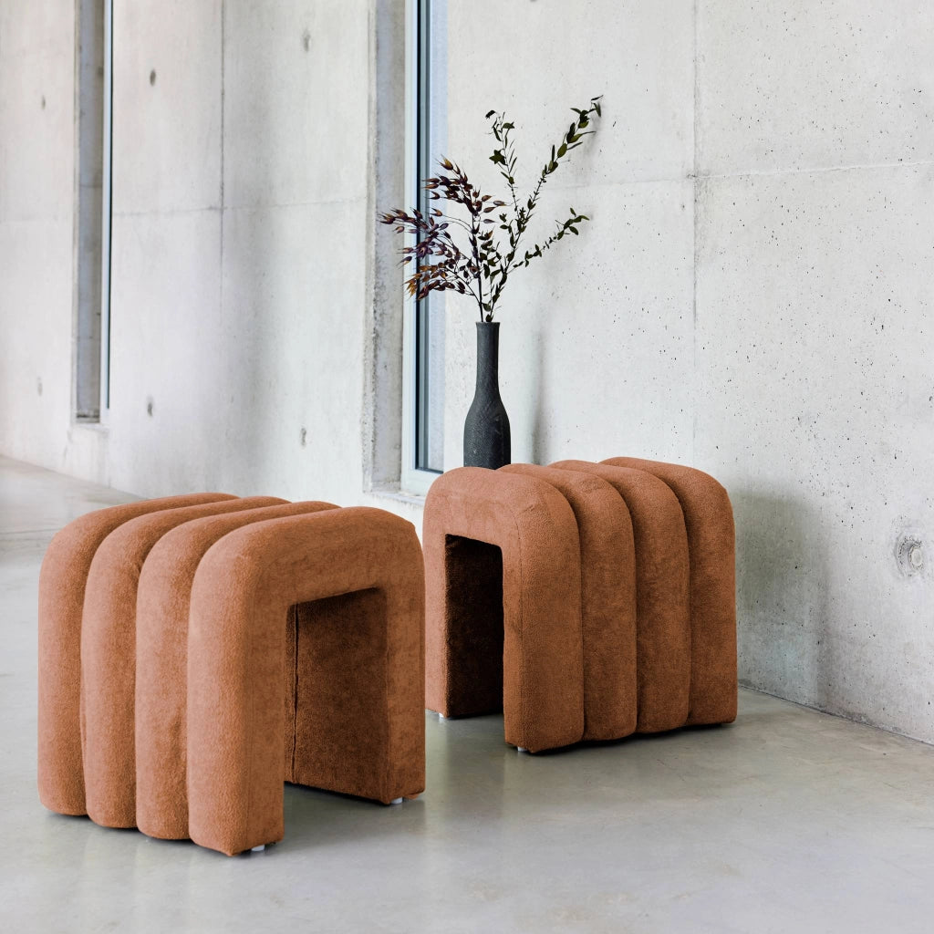 Set 2 pouf contemporanei in tessuto, arancione