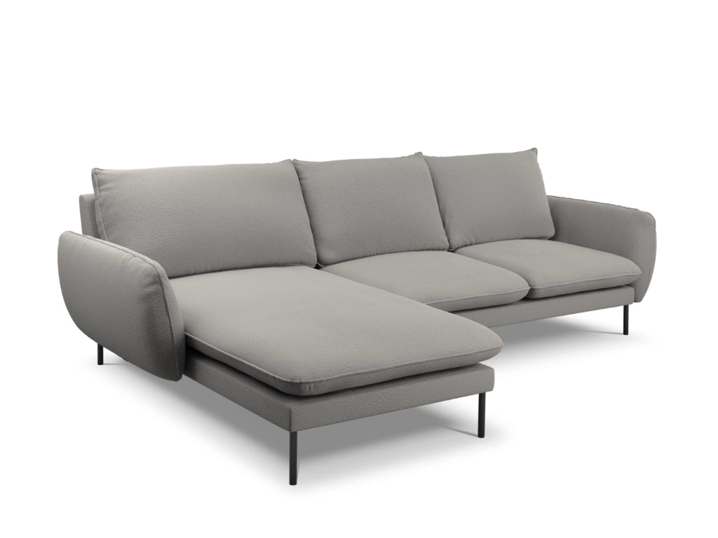 Cosmopolitan Design - Divano angolare sinistro "Vienna" 5 posti in bouclé grigio 