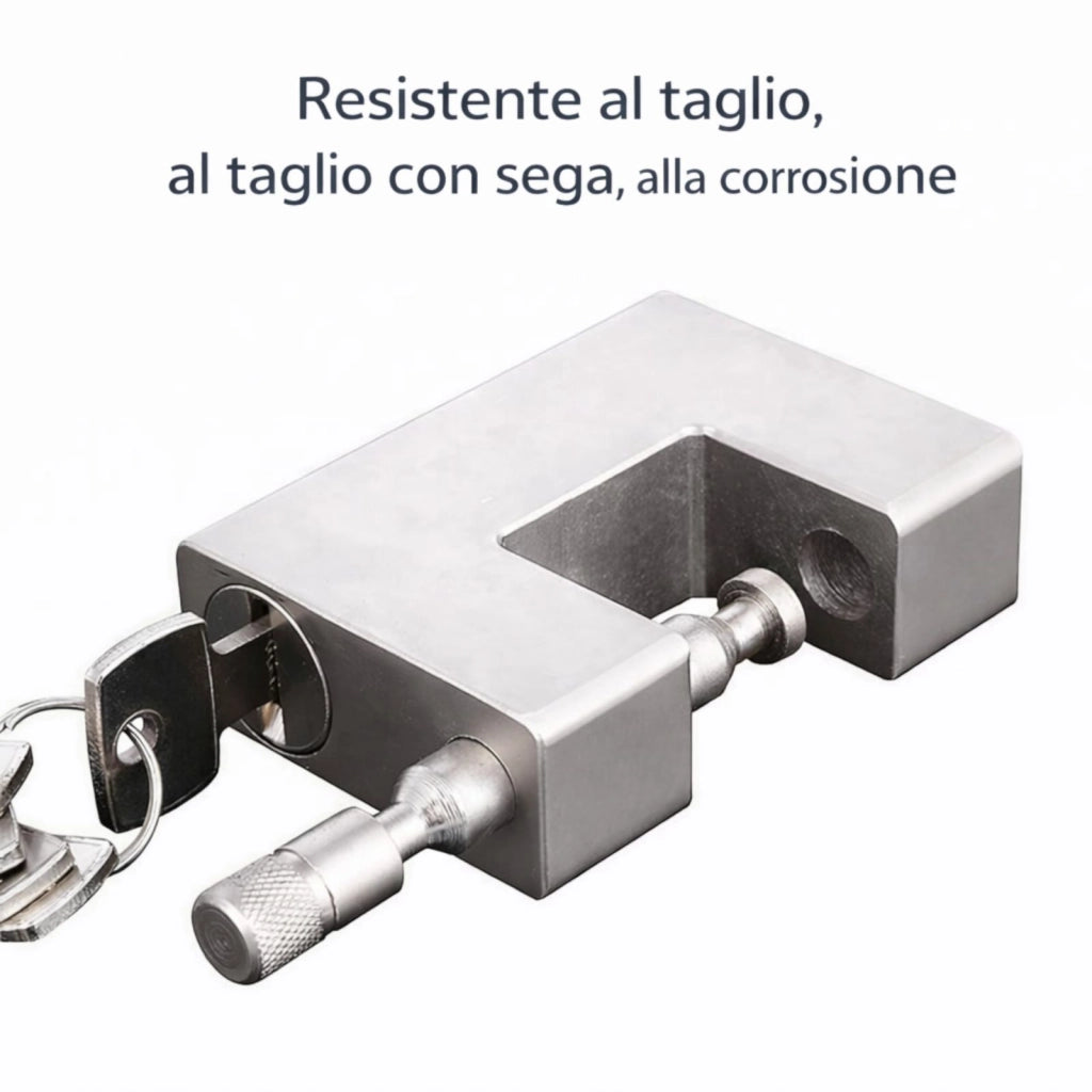 Lucchetto Corazzato in Acciaio Temprato 94 mm Antiscasso con Catenaccio e 5 Chiavi 310573
