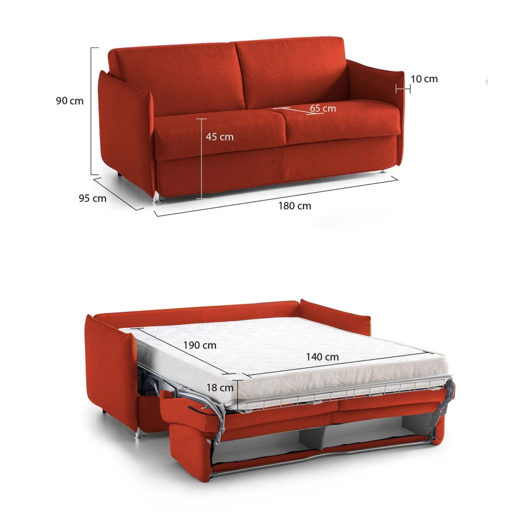 Trissino, Divano Letto 2 Posti Sfoderabile Made in Italy, 180x95 cm Arancione
