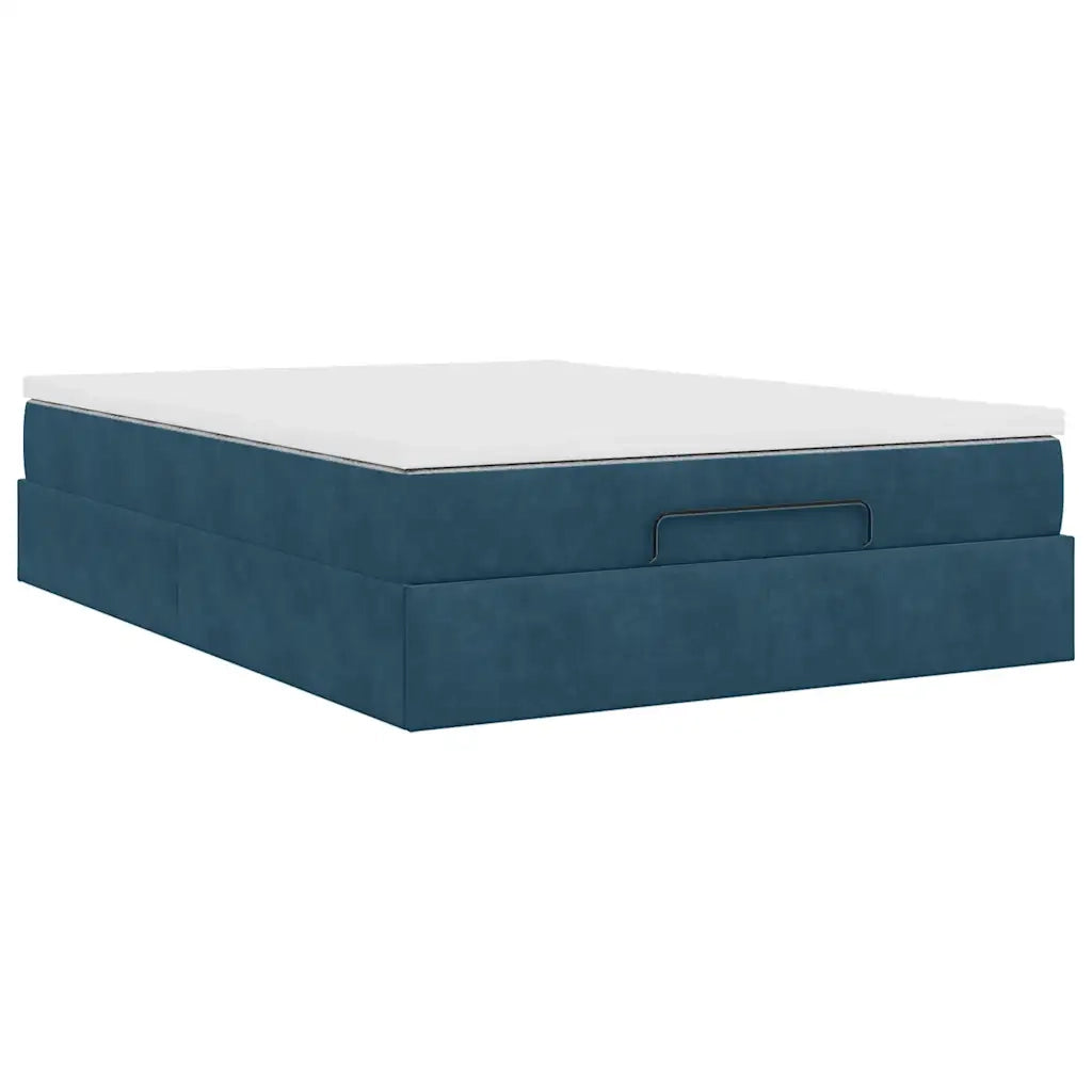 Struttura Letto Pouf con Materasso Blu 140x200cm in Velluto 3311193