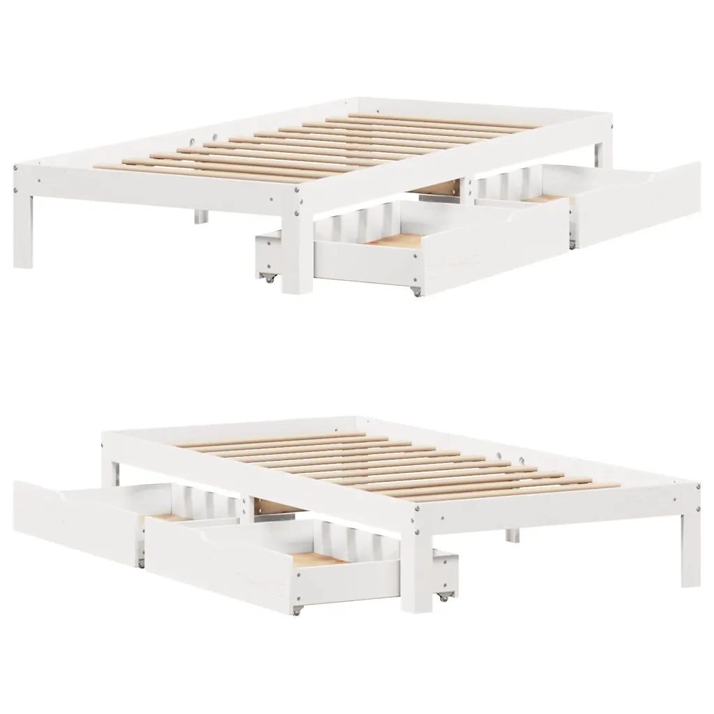 vidaXL Giroletto con Cassetti Bianco 100x200 cm Legno Massello di Pino