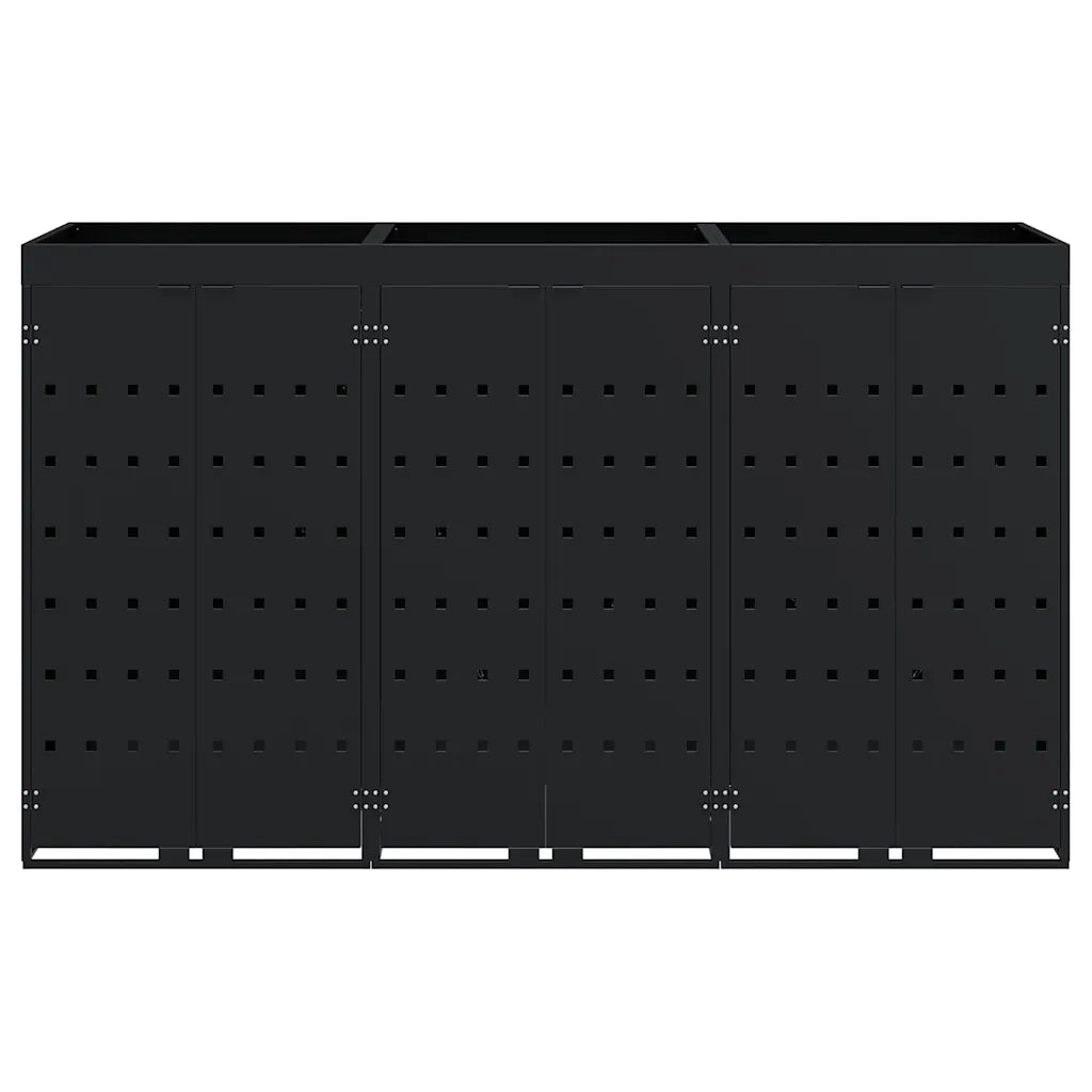 Contenitore per Rifiuti per 3 Bidoni Nero 204 x 77,5 x 121,5 cm