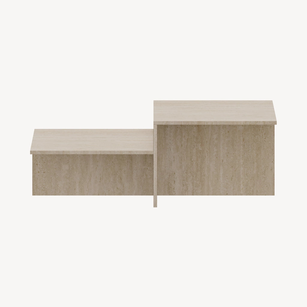 Tavolino da Salotto Taniena a Doppio Livello 100x55x35 cm Color Avorio Travertin [en.casa]