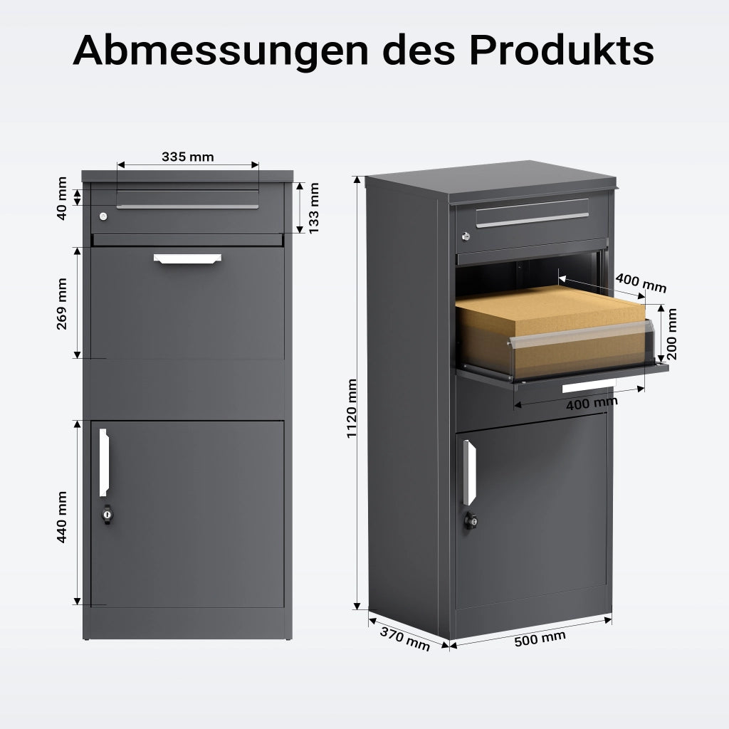 Toboli Cassetta postale per pacchi antracite 500 x 370 x 1120 mm Portapacchi con serratura