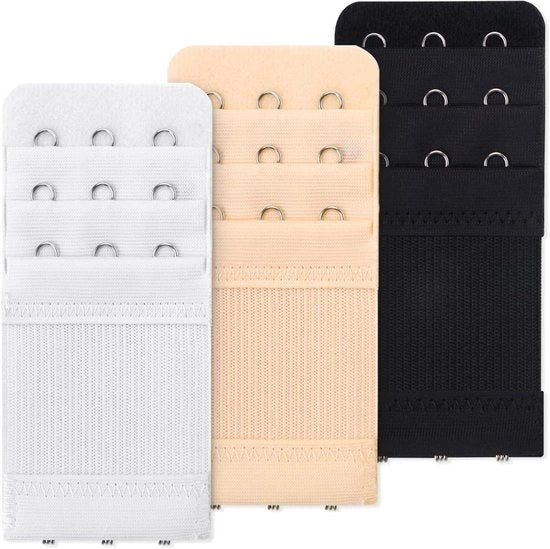 Estensioni di reggiseno con 3 ganci e 3 righe - Cinturini di reggiseno flessibili - Cinturini elastici per reggiseni - Donna - Nero Bianco Beige - Taglia M - Estensioni di reggiseni comode