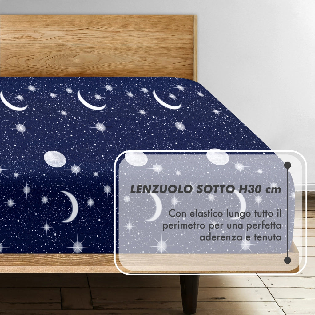 Completo Letto Matrimoniale No Stiro Set Lenzuola In Morbida Microfibra Anallergica Lenzuolo Sotto Con Angoli Elastici Fino 30 Cm, Lenzuolo Teso Sopra 2 Federe Prodotto Italiano  Luna