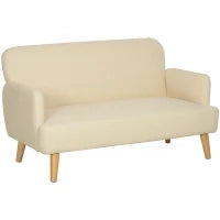 Divano 2 Posti Moderno Effetto Velluto con Imbottitura Spessa, 140x74x79cm, Bianco Crema