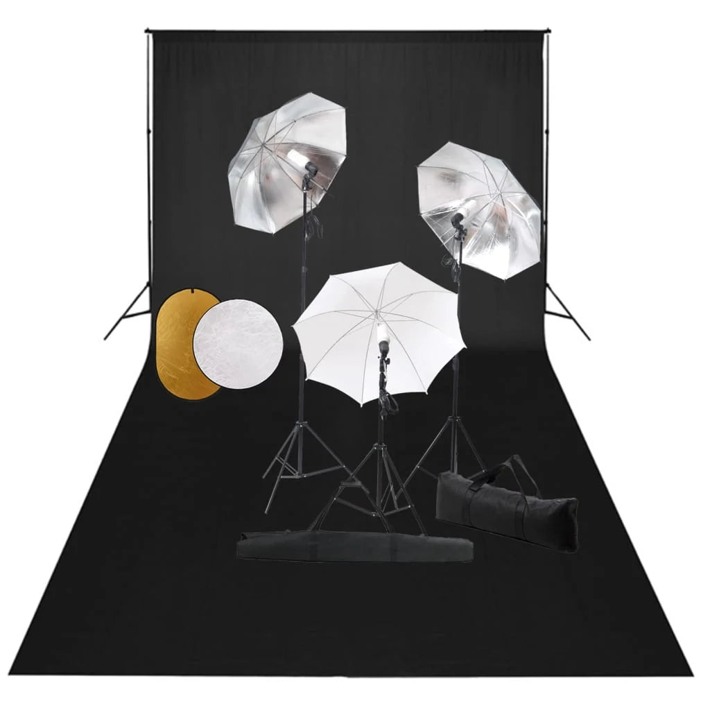 Kit professionale per studio fotografico con luci fondale e riflettore nero 02_0001469