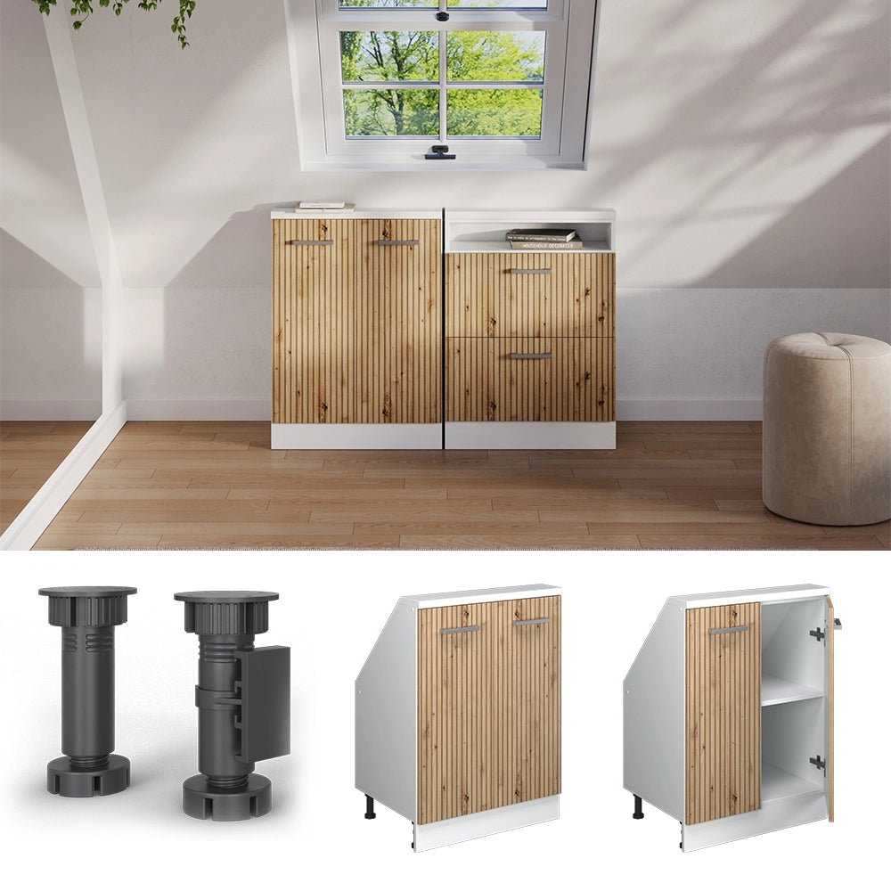 Mobile sottotetto Rion Rovere artigianale/Bianco con 2 porte Vicco