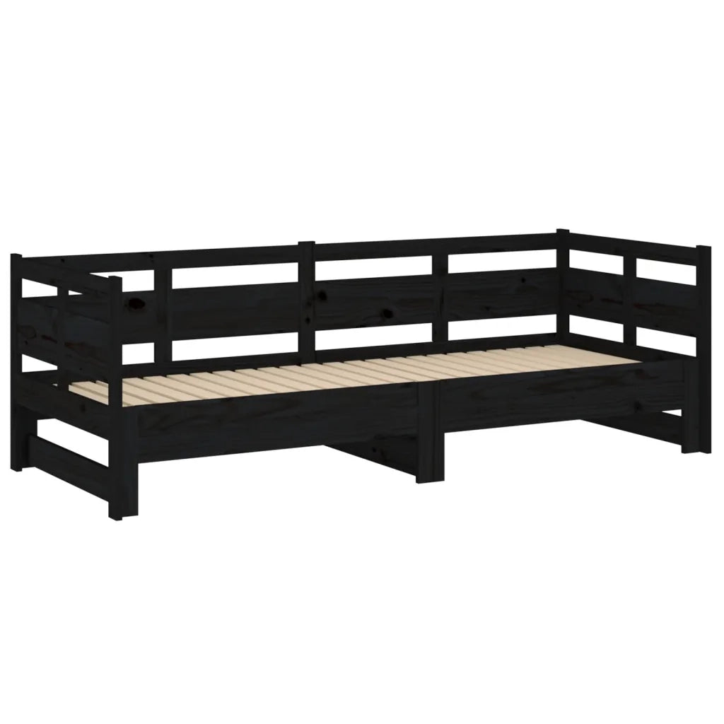 Dormeuse Estraibile Nera in Legno Massello di Pino 2x(80x200)cm