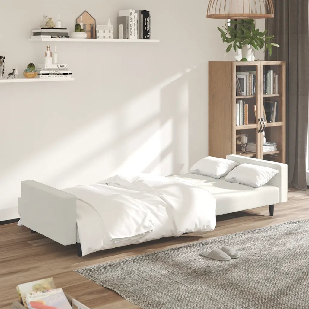 Divano Letto a 2 Posti Crema in Velluto 375946