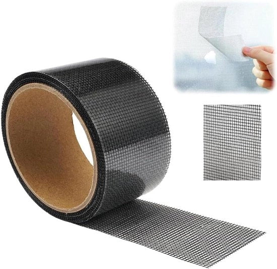 Tape di riparazione per reti anti zanzare 5 cm x 5 m adesivo a secco fibra di vetro nero - Kit di riparazione per reti anti zanzare