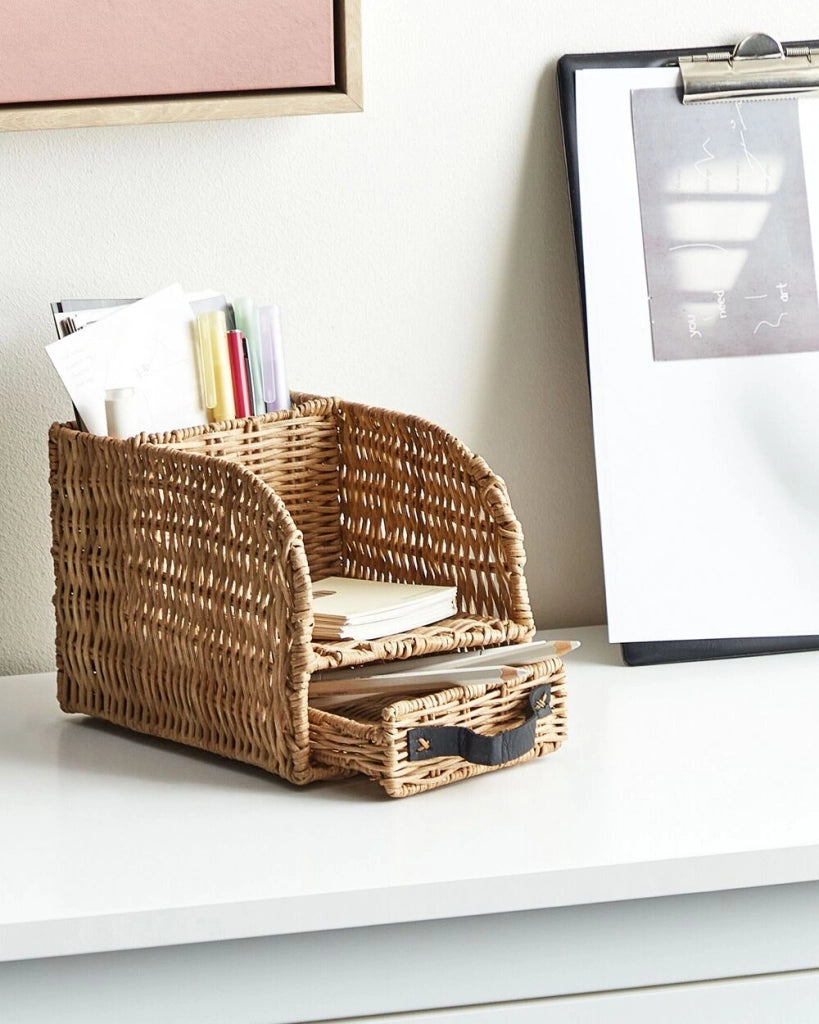 Organizzatore di carta da scrivania con cassetto in rattan leggero con cassetto Piccolo archivio da scrivania