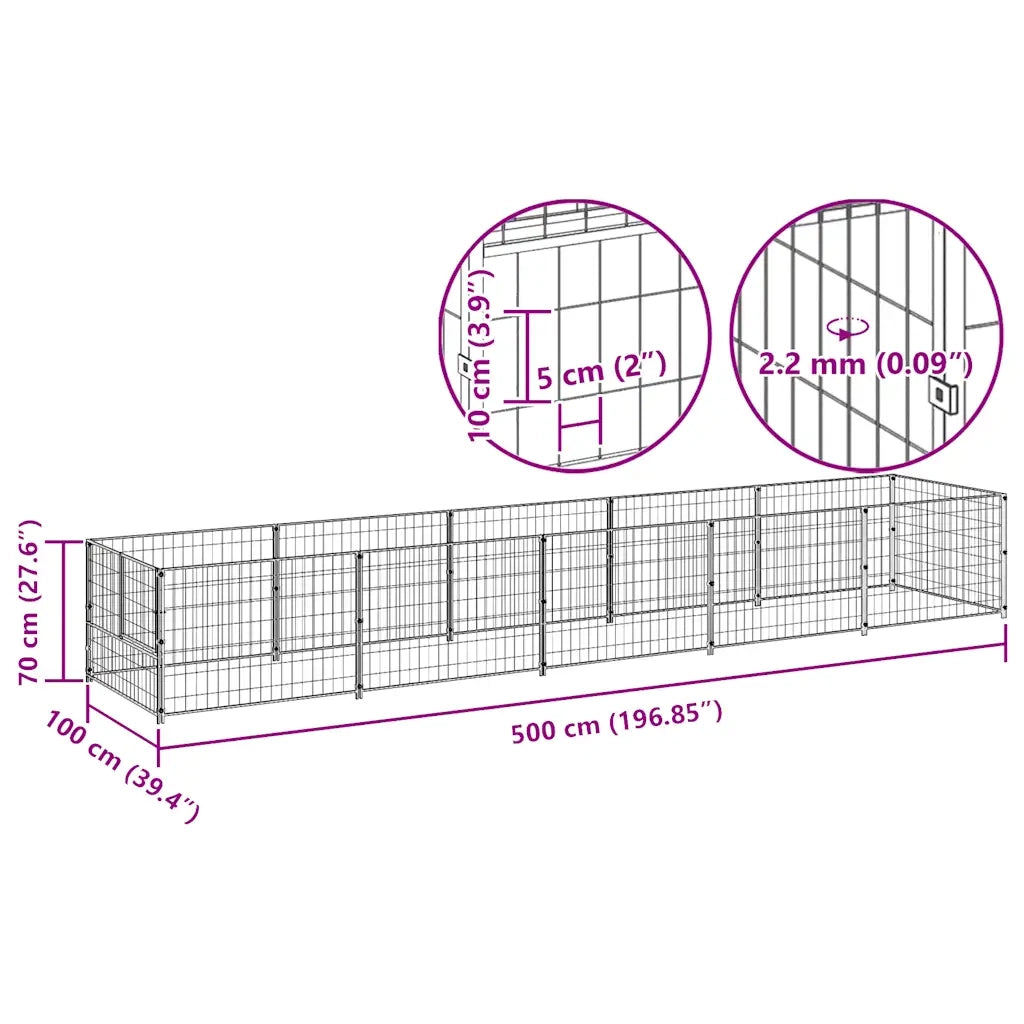 Gabbia per Cani Nera 5 m² in Acciaio 3082095